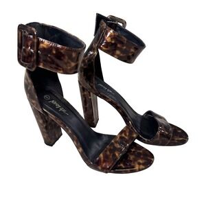 Nasty Gal Euro Glam Tortoiseshell Patent  Heel Ankle Strap Sandal Sz 41/US 10